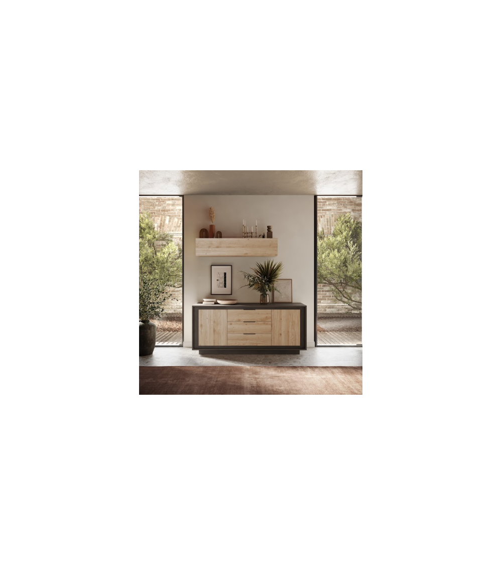 Buffet SKY 2 portes et 3 tiroirs – Finition Mercure / Anthracite